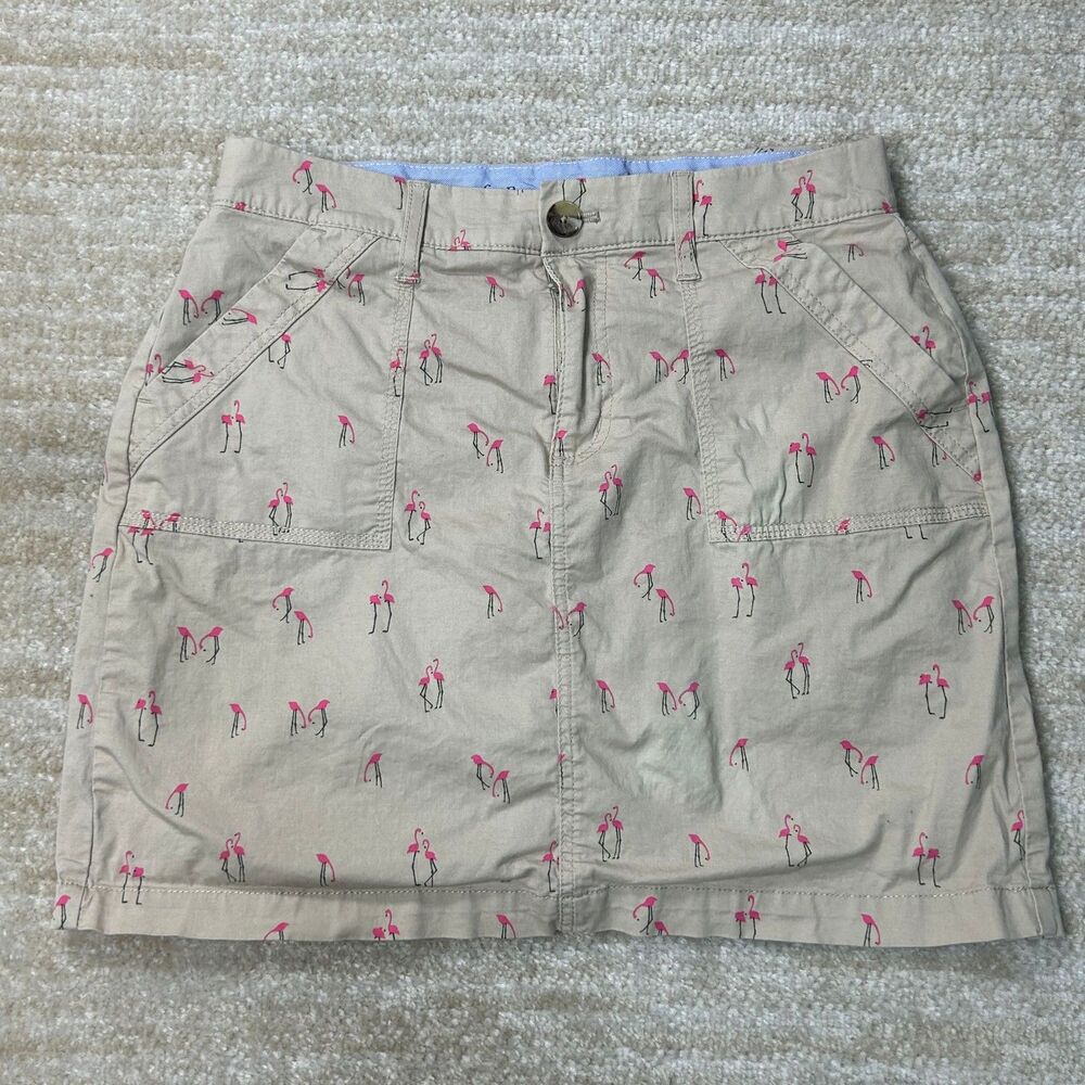 Croft & Barrow Skort Womens 8 Flamingo Print Tan Stretch Lined Built In Shorts
